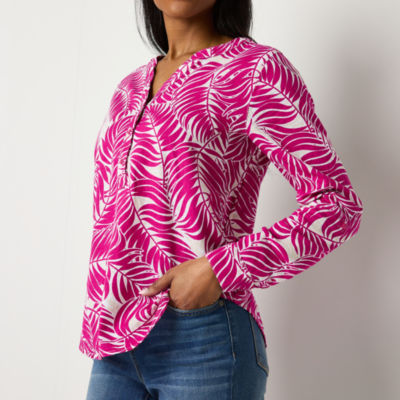 St. John's Bay Womens Y Neck Long Sleeve Blouse