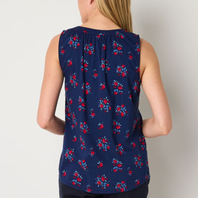 St. John's Bay Womens Y Neck Sleeveless Blouse