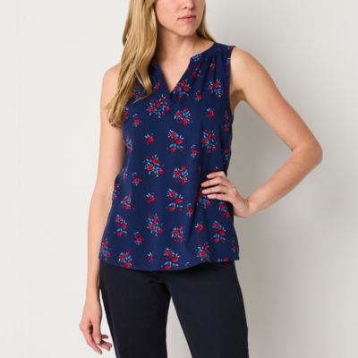 St. John's Bay Womens Y Neck Sleeveless Blouse