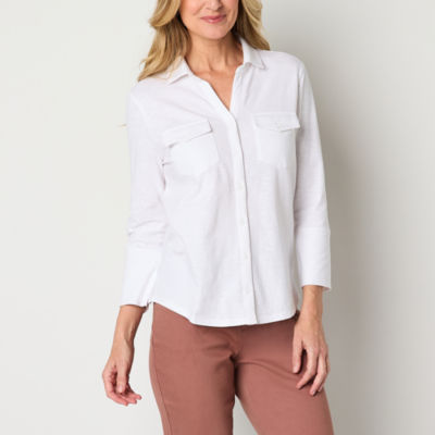 Gloria Vanderbilt Womens 3/4 Sleeve Regular Fit Button-Down Shirt