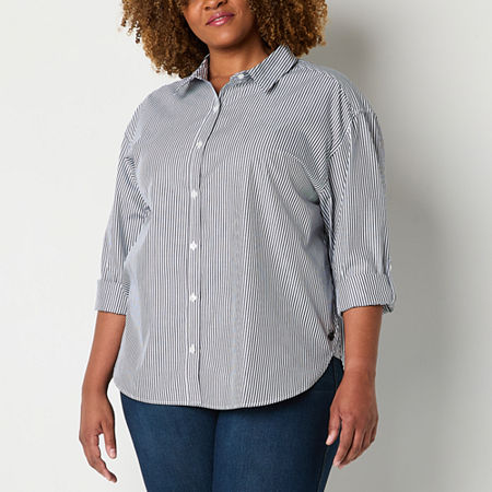 Gloria Vanderbilt Plus Womens Long Sleeve Regular Fit Button-Down Shirt
