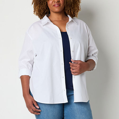 Gloria Vanderbilt Plus Womens Long Sleeve Regular Fit Button-Down Shirt, 2x, White