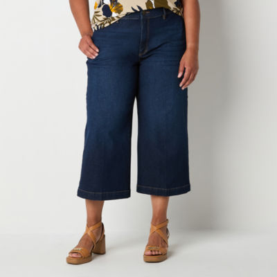 Liz Claiborne Womens Mid Rise Wide Leg Jean