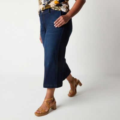 Liz Claiborne Womens Mid Rise Wide Leg Jean