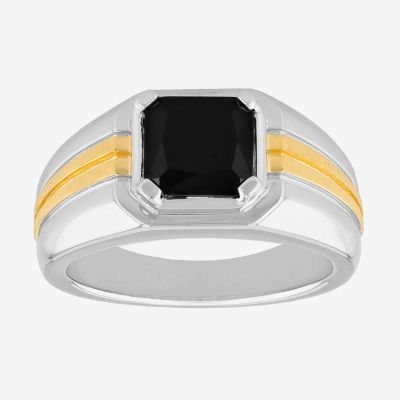 Mens Genuine Black Onyx Sterling Silver Fashion Ring