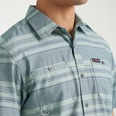 Wrangler Breeze Mens Moisture Wicking Regular Fit Short Sleeve Striped Button-Down Shirt
