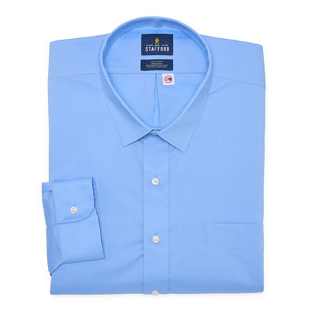 Stafford Smart Tech Mens Big & Tall Regular Fit Easy-on + Easy-off Adaptive Stretch Fabric Wrinkle Free Long Sleeve Dress Shirt, 16-16.5 36-37, Blue