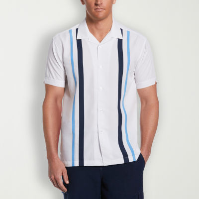 Cubavera Tri-Color Camp Collar Retro Mens Regular Fit Short Sleeve Panel Button-Down Shirt
