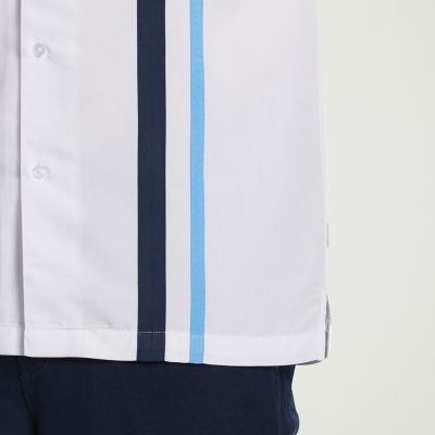 Cubavera Tri-Color Camp Collar Retro Mens Regular Fit Short Sleeve Panel Button-Down Shirt