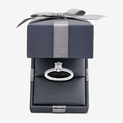 (G-H /  Si1-Si2) Womens 1 CT. T.W. Lab Grown White Diamond 10K White Gold Oval Side Stone Engagement Ring