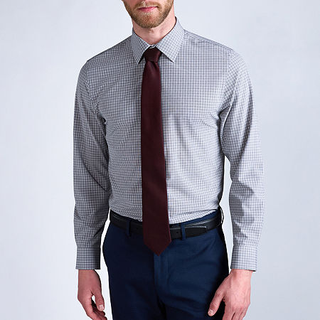Haggar Mens Slim Fit Long Sleeve Dress Shirt, 17-17.5 34-35, Gray