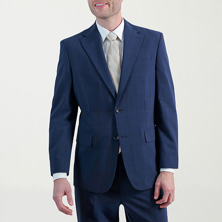 J.M. Haggar Men's Prince of Wales Classic Fit Suit Separates Jacket, 48 Long, Blue