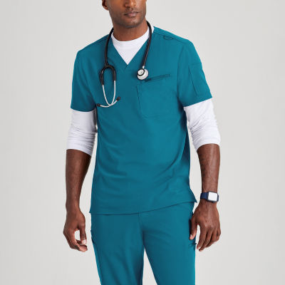 Barco Unify But153 Rally 3-Pocket Mens V Neck Short Sleeve Stretch Fabric Moisture Wicking Wrinkle Resistant Scrub Top