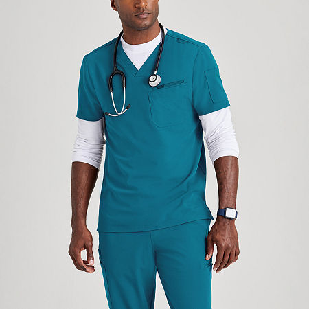 Barco Unify But153 Rally 3-pocket Mens V Neck Short Sleeve Stretch Fabric Moisture Wicking Wrinkle Resistant Scr In Blue