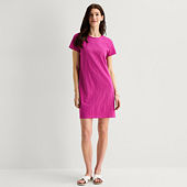 st john's bay short sleeve shift dress St. John's Bay Womens V Neck Short Sleeve Plaid Shift Dress