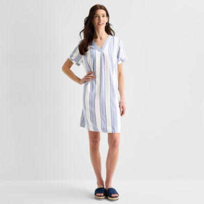 St. John's Bay Womens Short Sleeve Plaid Shift Dress