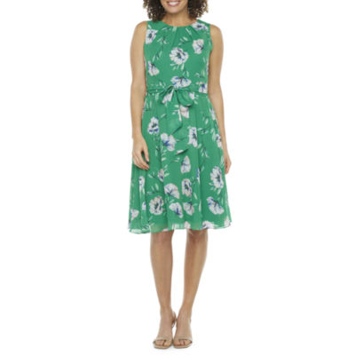 Jessica Howard Petite Sleeveless Floral Fit + Flare Dress, Color: Green ...
