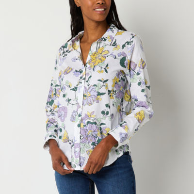 Liz Claiborne Womens Long Sleeve Regular Fit Button-Down Shirt