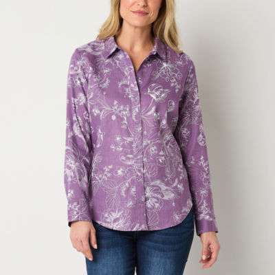 Liz Claiborne Womens Long Sleeve Regular Fit Button-Down Shirt - JCPenney