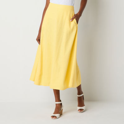 Liz Claiborne Womens Mid Rise Midi ALine Skirt, Color Banana JCPenney