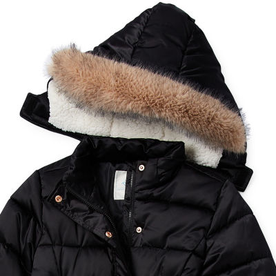 Thereabouts Little & Big Girls Hooded Faux Fur Trim Removable Hood Heavyweight Puffer Jacket