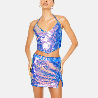 Forever 21 Juniors Sequin Womens Halter Neck Sleeveless Tank Top, Color:  Blue-pink - JCPenney