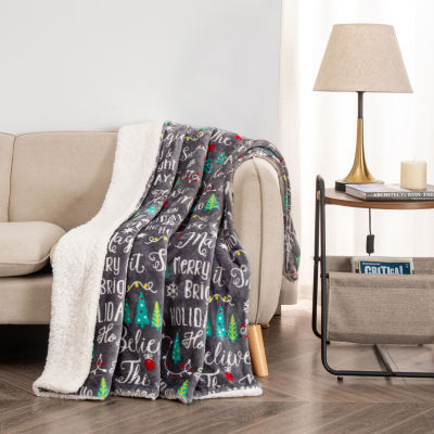 Linery Printed Velvet Sherpa Reversible Midweight Throw
