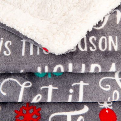 Linery Printed Velvet Sherpa Washable Reversible Midweight Throw