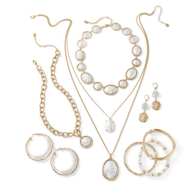 Worthington Gold Tone Coin White Simulated Pearl Oval Drop Earrings