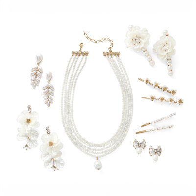 Bijoux Bar Gold Tone White Glass Simulated Pearl Drop Earrings