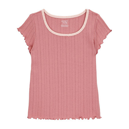 Carter's Little & Big Kid Girls Scoop Neck Short Sleeve T-Shirt, 12, Pink