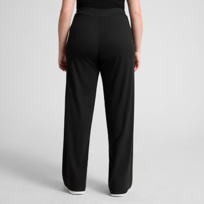 PUMA Womens Plus Mid Rise Rib Straight Pull-On Pants