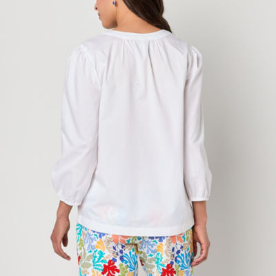St. John's Bay Womens Split Tie Neck Long Sleeve Blouse