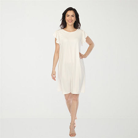 White Mark Crew Neck Ruffle Sleeve Womens Crew Neck Short Sleeve Shift Dress