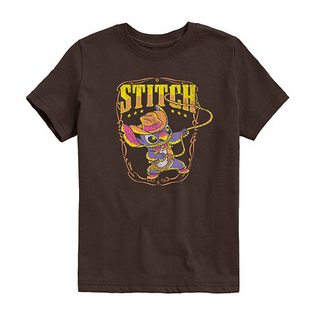 Disney Collection Little & Big Kid Boys Crew Neck Short Sleeve Regular Fit Lilo & Stitch Graphic T-Shirt, X-large, Brown