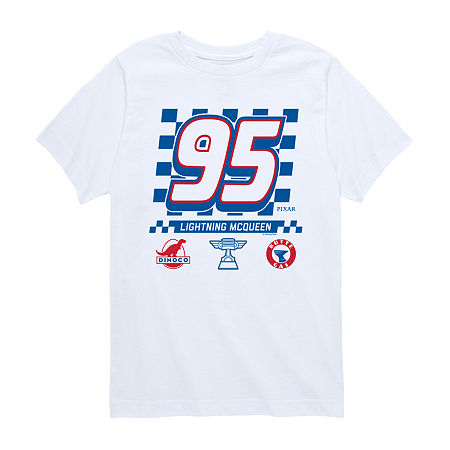 Disney Collection Little & Big Kid Boys Crew Neck Short Sleeve Regular Fit Cars Graphic T-Shirt, Small, White