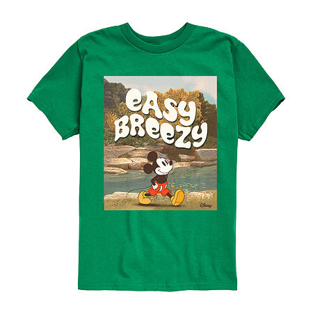 Disney Collection Little & Big Kid Boys Crew Neck Short Sleeve Regular Fit Mickey Mouse Graphic T-Shirt, Small, Green