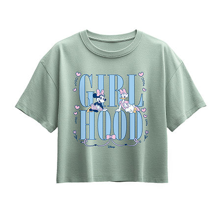 Disney Collection Little & Big Kid Girls Crew Neck Short Sleeve Regular Fit Minnie Mouse Graphic T-Shirt, Small, Green