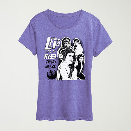 Leia And The Rebels Womens Crew Neck Short Sleeve Classic Fit Star Wars Graphic T-Shirt, Small, Purple