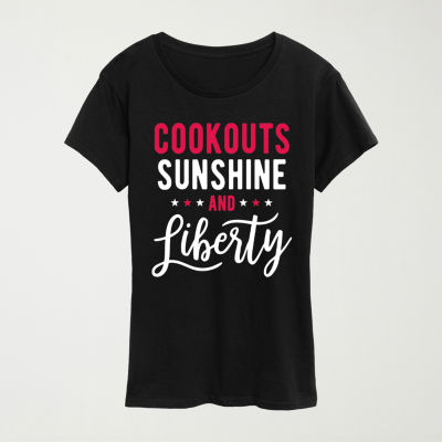 Cookouts Sunshine And Liberty Womens Crew Neck Short Sleeve Classic Fit Graphic T-Shirt
