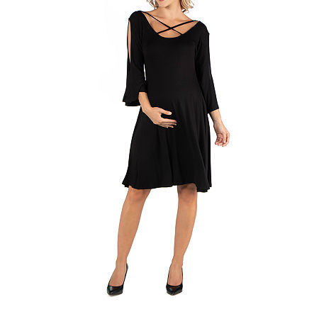 24/7 Comfort Apparel Knee Cold Shoulder Dress, 1x, Black