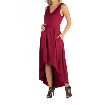 24/7 Comfort Apparel Sleeveles Fit and Flare High Low Dress