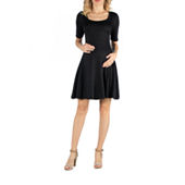 24seven Comfort Apparel Women's Maternity Long Sleeve A-Line Dress | Brown | Maternity Large | Dresses A-Line Dresses