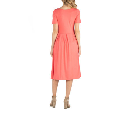 24/7 Comfort Apparel Short Sleeve and Pocket Midi Dress