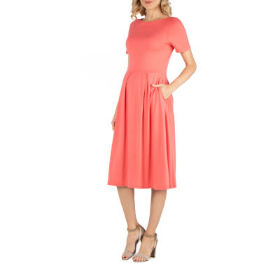 24/7 Comfort Apparel Short Sleeve and Pocket Midi Dress