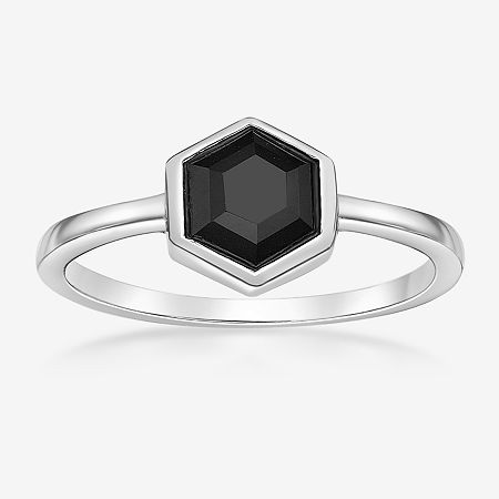 Womens Genuine Black Onyx Sterling Silver Round Cocktail Ring, 8