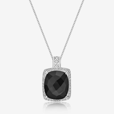 Womens Genuine Black Onyx Sterling Silver Cushion Pendant Necklace