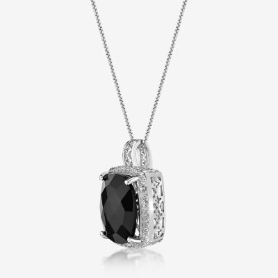 Womens Genuine Black Onyx Sterling Silver Cushion Pendant Necklace