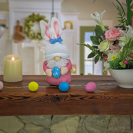 National Tree Co. Easter Bunny Gnome With Egg Figurine, One Size, Pink