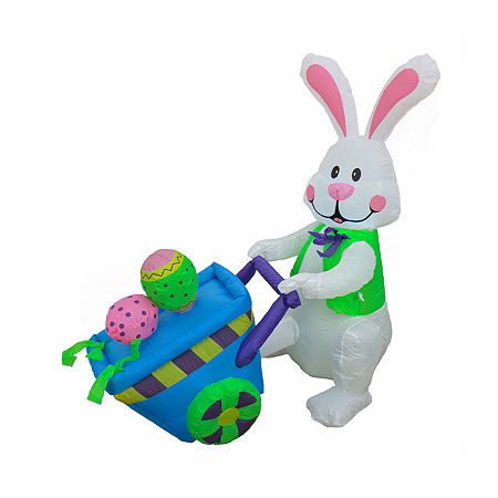 National Tree Co. Easter Bunny With Wheelbarrow Lighted Outdoor Inflatable Decor, One Size, White